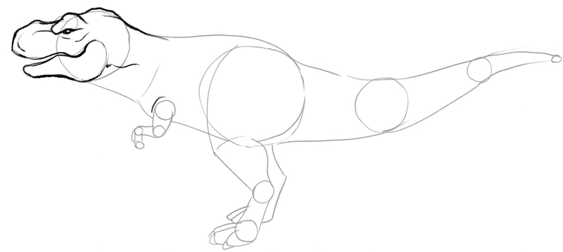 Eyes and details added to the dinosaur’s head.