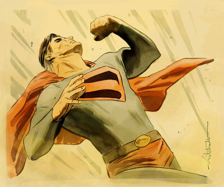 Illustration of Superman with sepia effect.