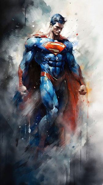 Watercolor drawing of Superman.