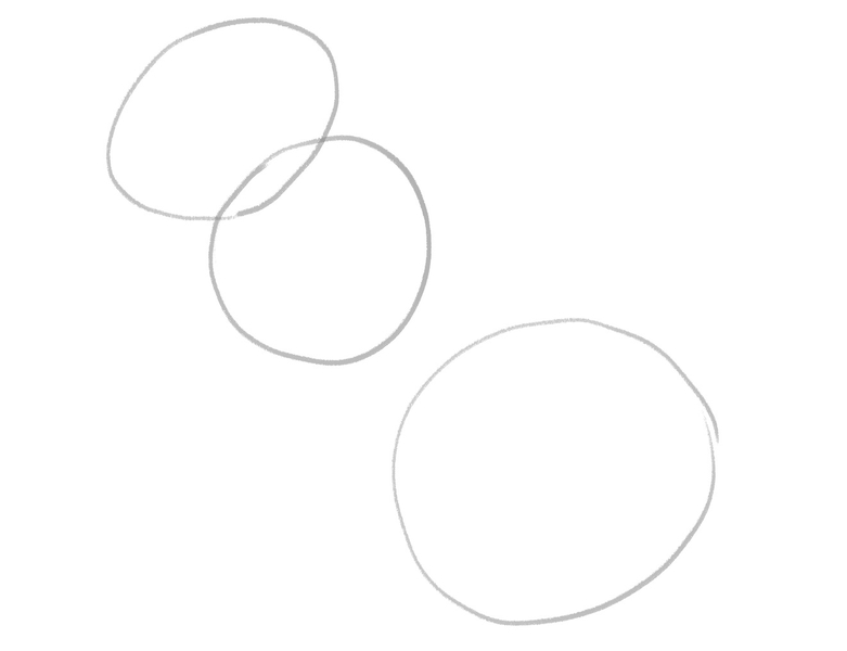 A sketch of three circles that represent the bunny’s belly, lower body and head.