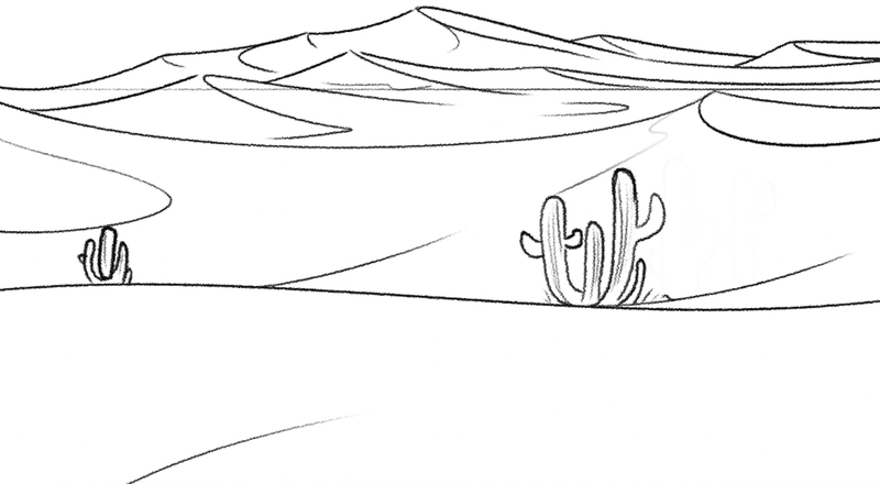 Cacti added to the desert drawing. ​