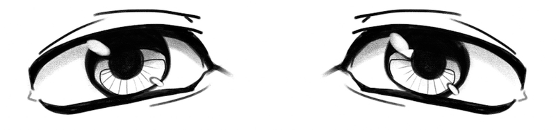 Finished drawing of rectangular anime eyes.