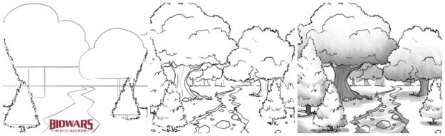 Steps to drawing a forest.