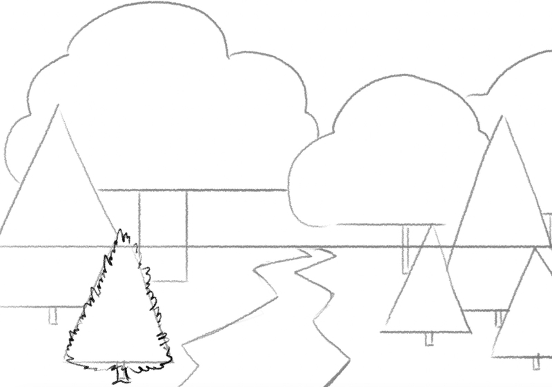 Enhanced tree crown of a evergreen tree with a squiggly line.​