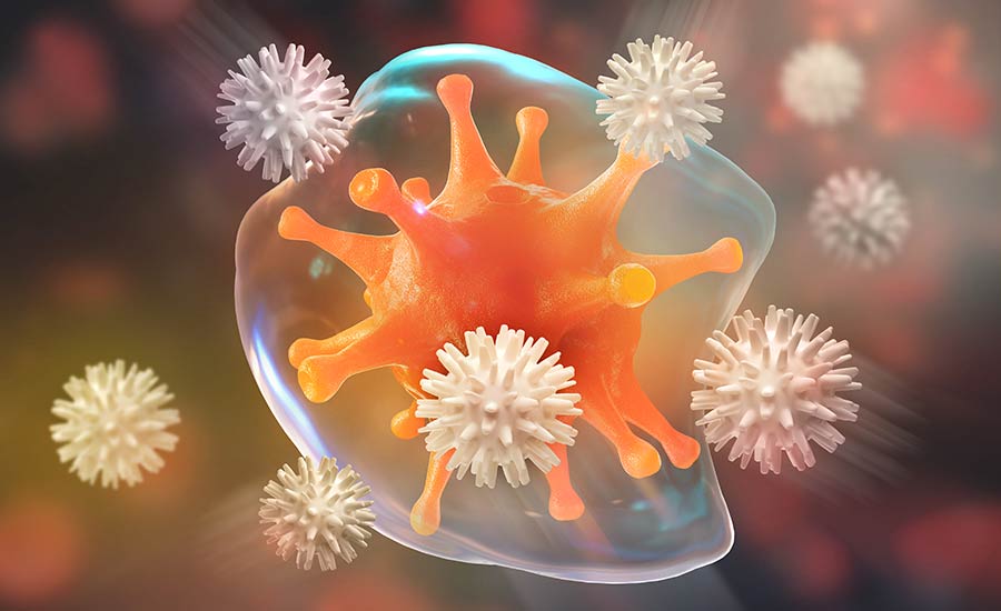 Stock image illustrating how leukocytes fight against a virus. Image used in the “How Do Viruses Spread” blog post.
