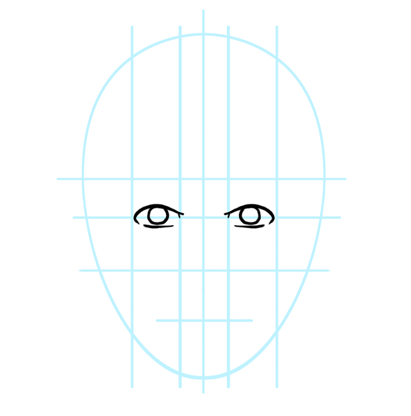 Illustration of a head shape with eyes used in the blog post “How To Draw A Face.”