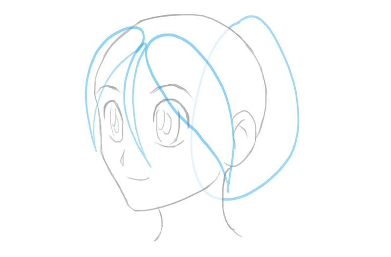 The outline of the bangs on the right side of the female anime character’s face.​