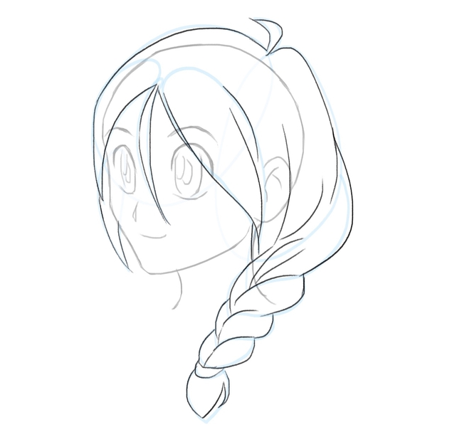 The finished contour of the female anime character’s braid. ​