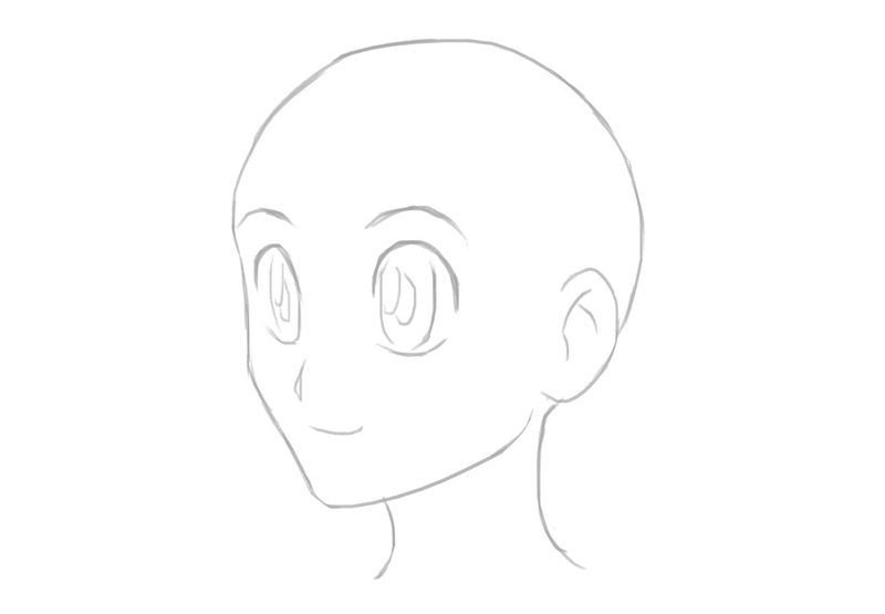 The head drawing used as a starting point for the ponytale hairstyle. Image used in the “How to draw anime hair” blog post.​