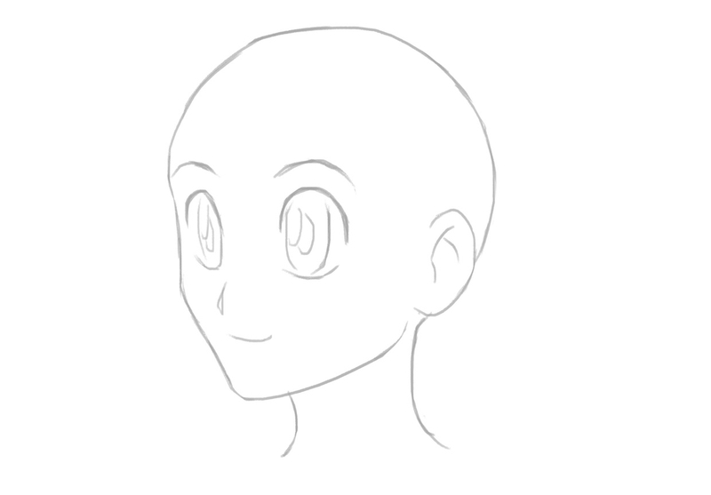An anime character’s head. Image used in the “How To Draw Anime Hair” blog post.​