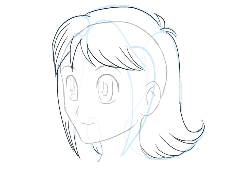 The outline of the short female anime hairstyle with contoured top of the head and the ahoge.​