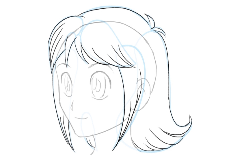 The finished contour of the short female anime hairstyle.​