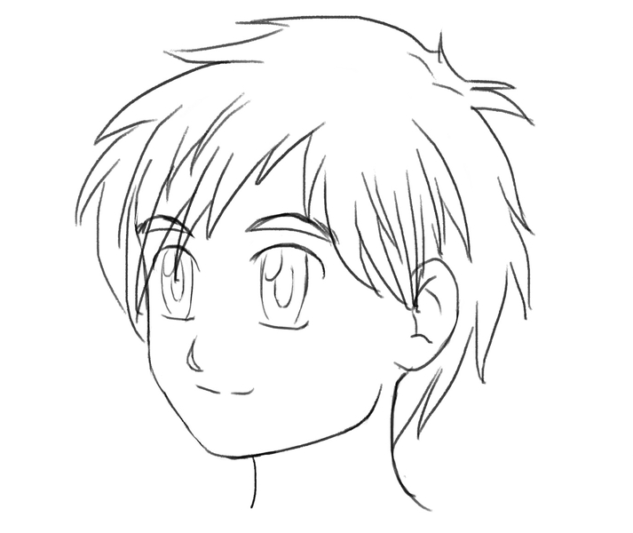 The finished drawing of the medium long male anime hair. ​