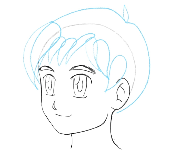 Ahoge is added to the short male anime hair outline. ​