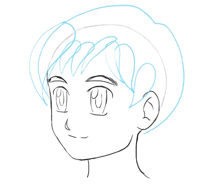 Ahoge is added to the short male anime hair outline. ​