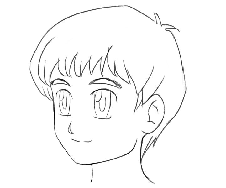 Finished drawing of an anime boy’s short hair. ​