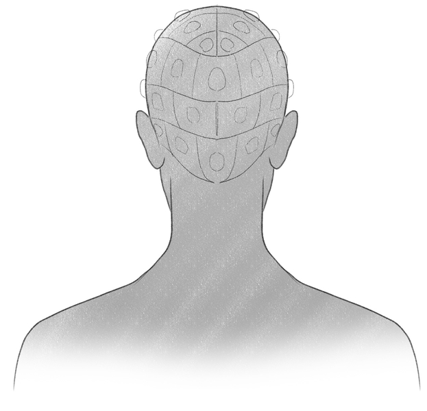 Circles added all over the man’s scalp as the next step to drawing box braids.