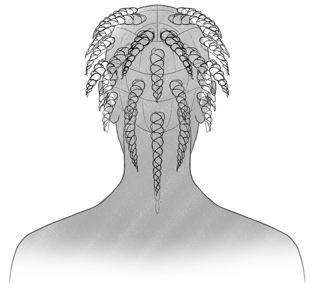 The sketch of the box braids is finished and ready for shadings. 
