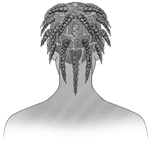The box braids are shaded in a combination of lighter and darker shades of grey. ​