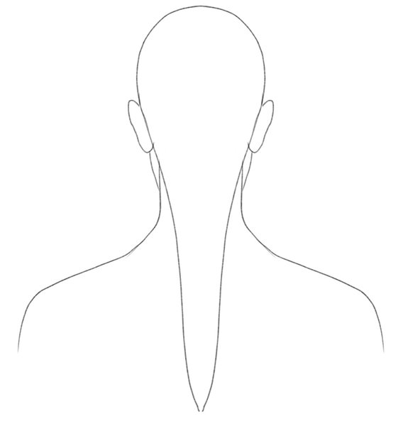 A woman depicted from the back with a braid outline. ​