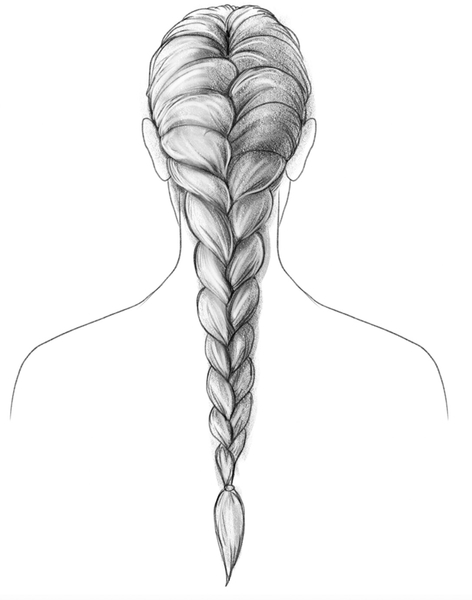 Finished drawing of a woman’s regular braid. ​