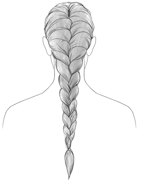 Woman’s braid shaded in a light grey color. ​