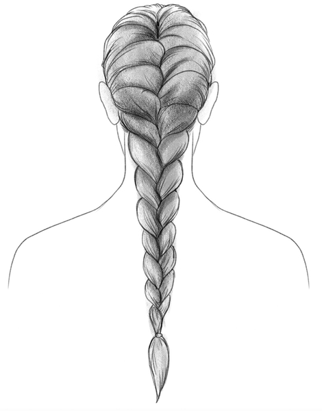 Woman’s braid shaded in different grey hues. ​