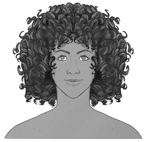 The finished drawing of a coily hairstyle. ​