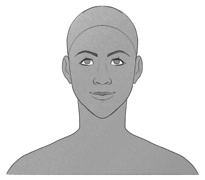 A girl’s face with a hairline used as the starting point for a coily hair drawing. ​