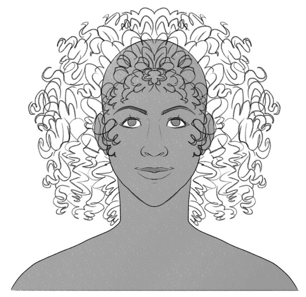 The finished outline for the coily hair. ​