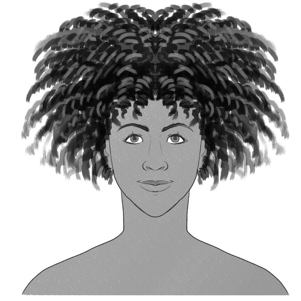 A woman’s head with curly hair. ​