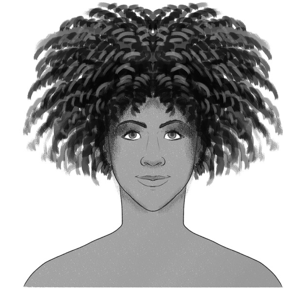 Shaded drawing of the female curly hairstyle. ​