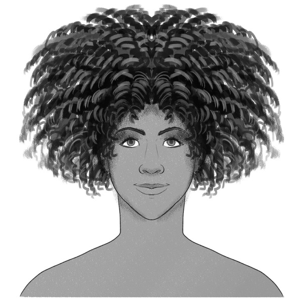 Finished drawing of a curly hairstyle. ​