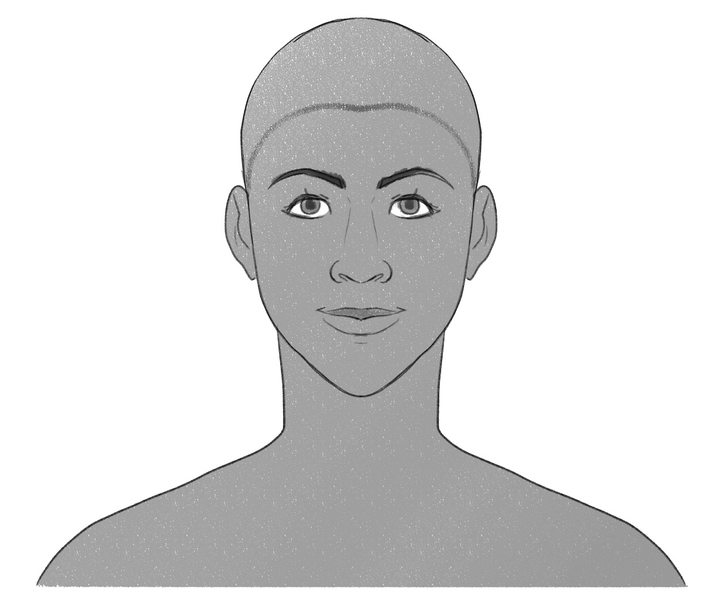 A woman’s head with only a hairline and no hair. ​