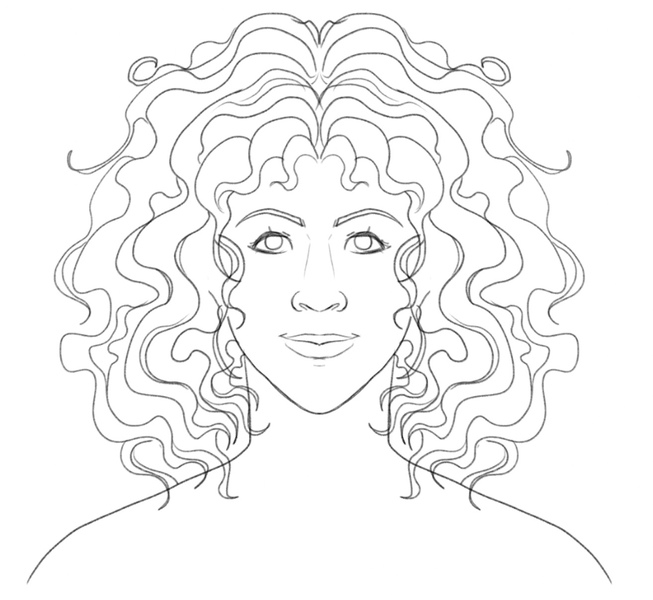 Unneeded lines are erased form the sketch of a girl with a wavy hair.​