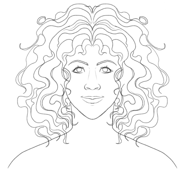 pencil sketch of an anime girl with a curly hair