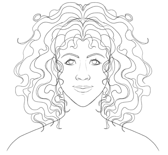 The outline of the girl’s wavy hairstyle is ready.​