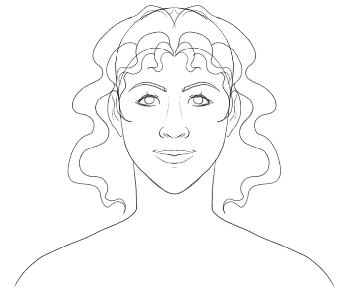 Wavy shapes added to the top of the girl’s head.