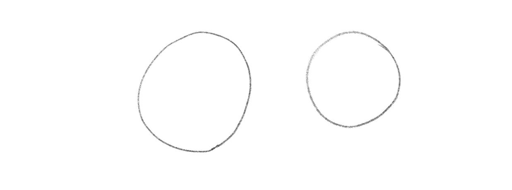Illustration showing two circles which represent the base of the dog’s body.​