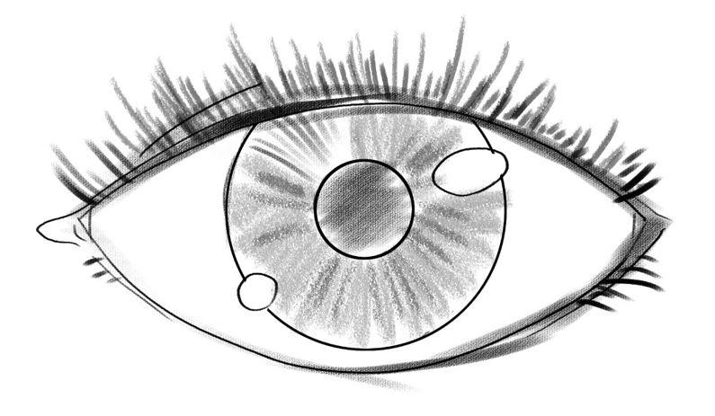 Photo showing how to realistically shade the iris. ​