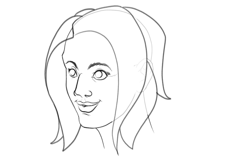 A female character with the finished hair outline.​