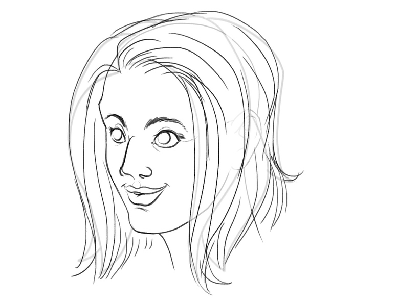 A female character with the finished hair outline and hair texture. ​