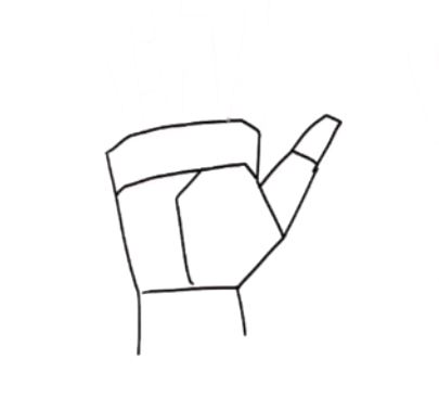 To complete the thumb drawing, connect the interphalangeal joint crease with the fingertip.