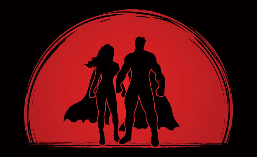 Illustration of a superhero couple used to depict superheroes in love. Image used in the “How To Make A Comic Book: Beginner's Guide” blog post