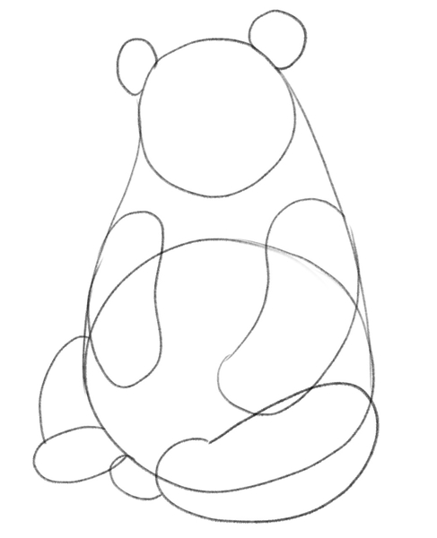 The panda’s rear legs are depicted as two thick shapes.