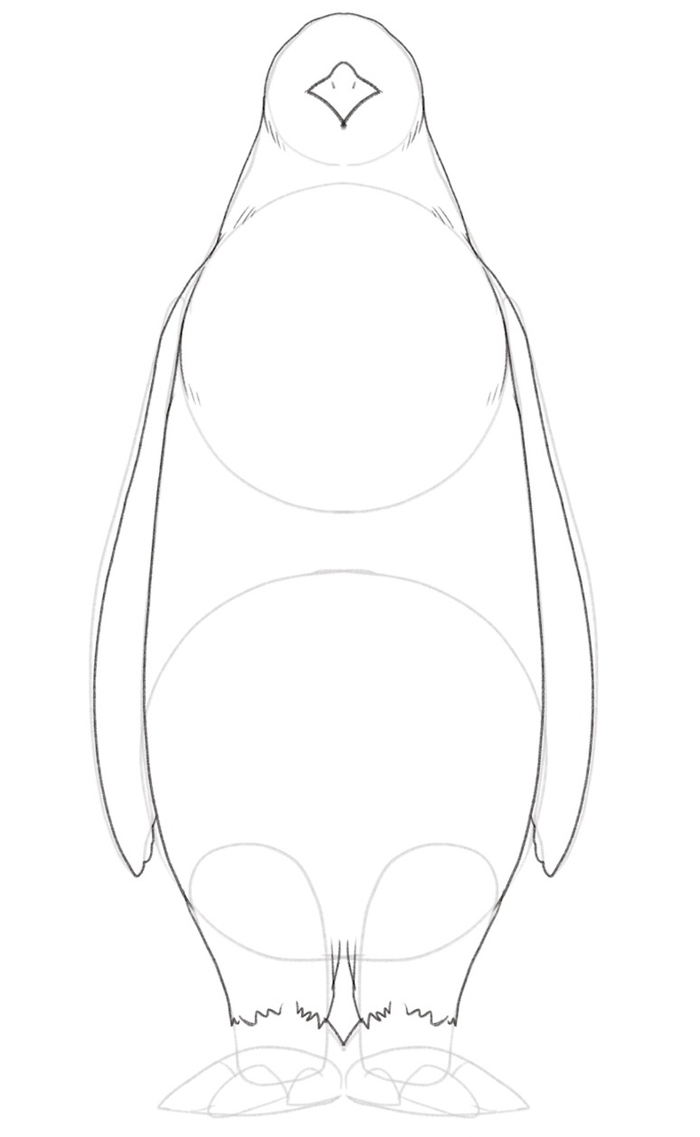 Short angled lines on the penguin’s body depict its feathers. ​