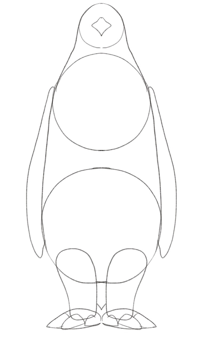 Penguin’s toes are added to the sketch. ​