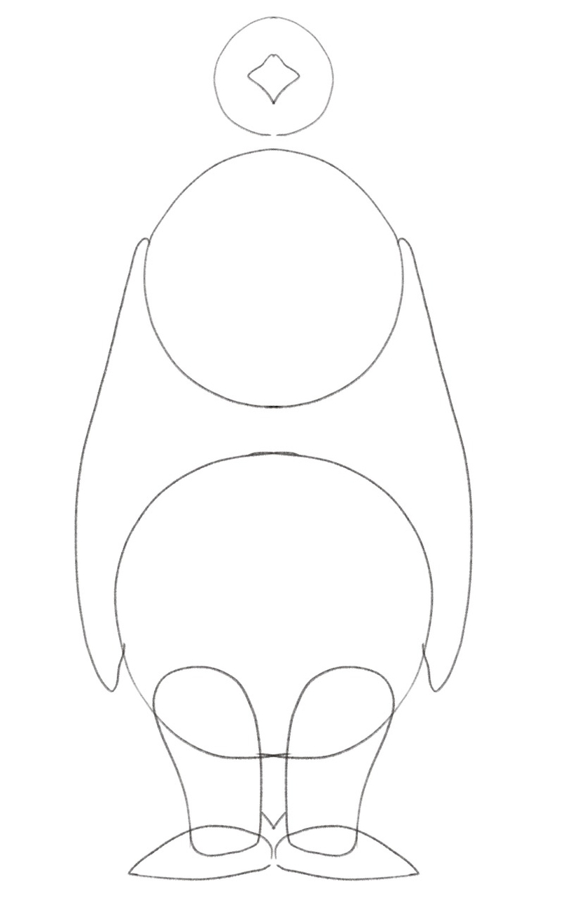 Penguin with outlined wings.