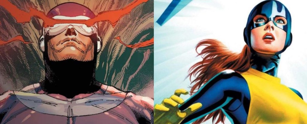 A collage of screenshots showing Cyclops and Jean Gray side by side. Image used in the "Best Superhero Couples" blog post.​
