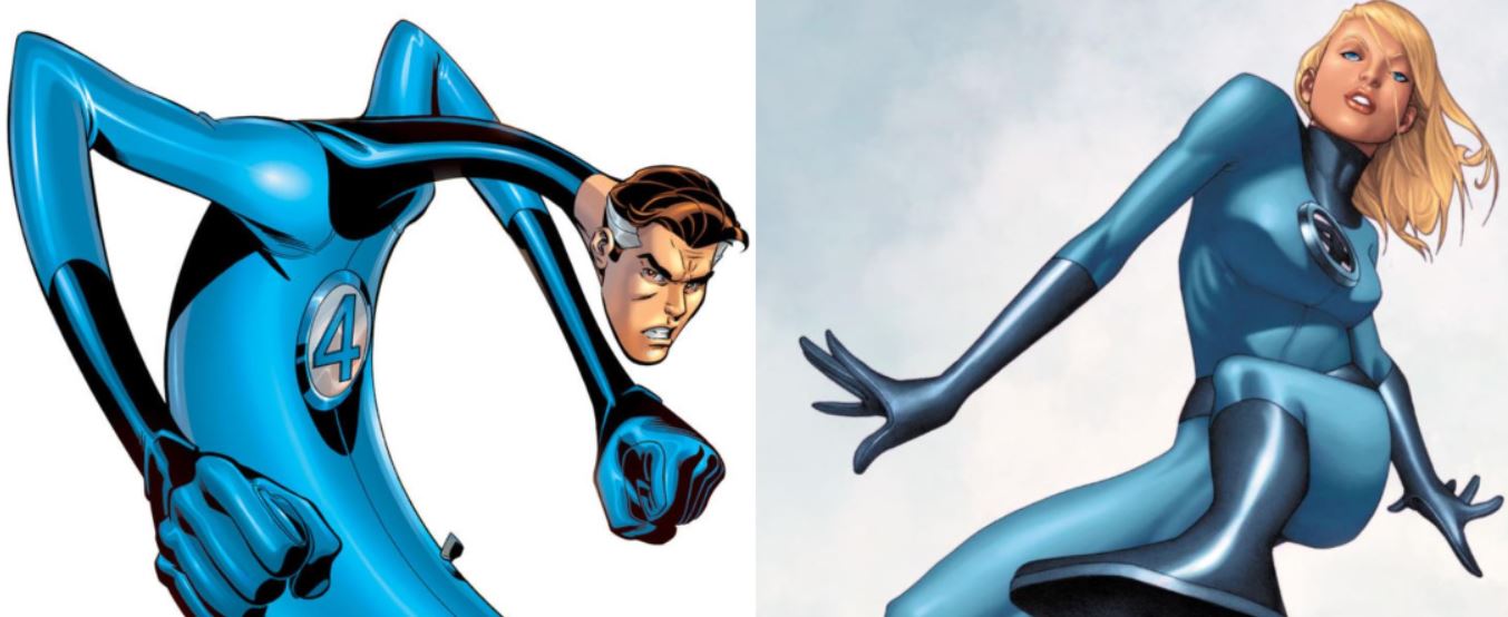 A collage of screenshots showing Mr. Fantastic and the Invisible Woman side by side. Image used in the "Best Superhero Couples" blog post.